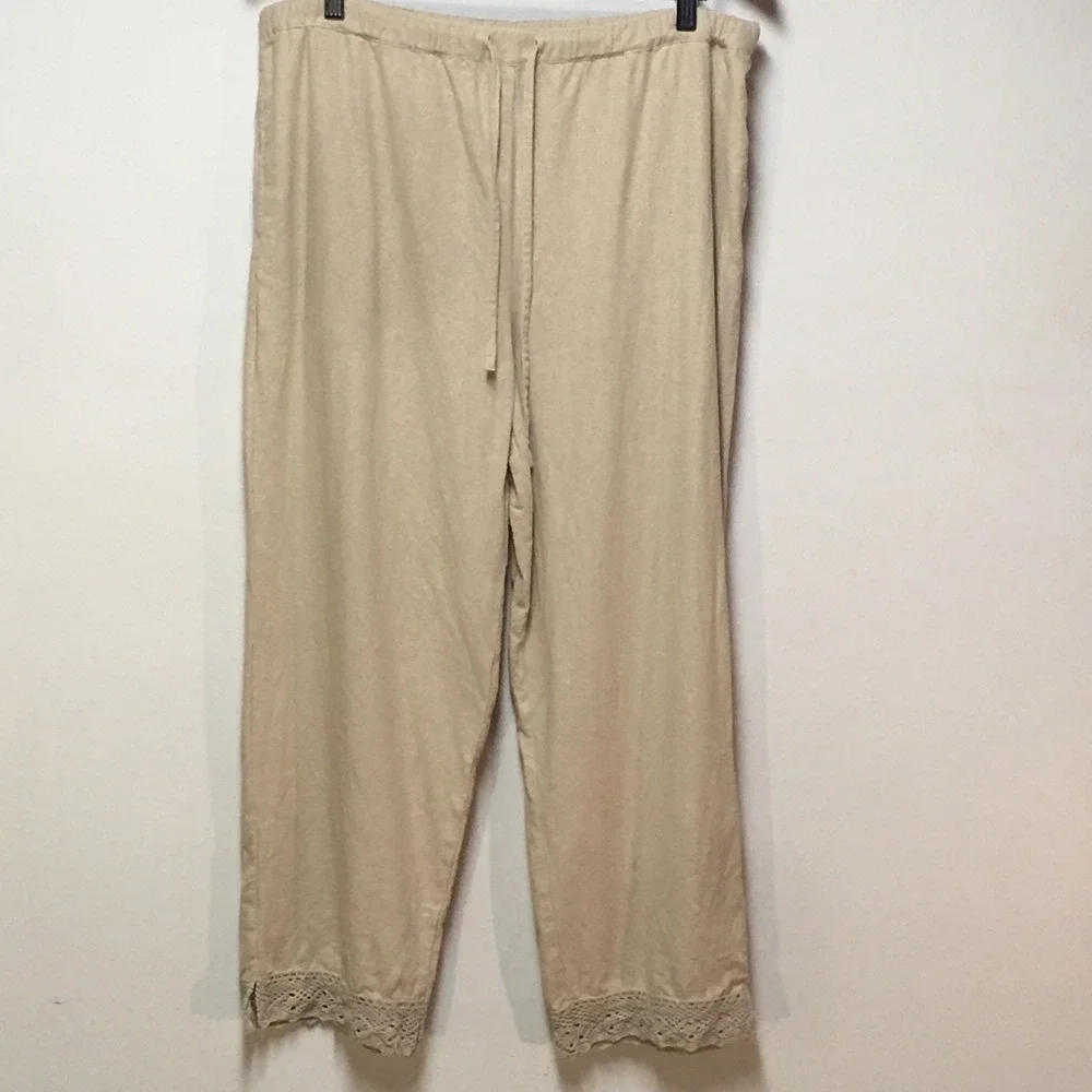 Hartman Sport Pants Women M Beige 100% Silk Crochet Lace Boho Trousers Vintage